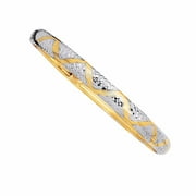 Two-Tone Textured Diamond Cut Bangle Bracelet Real Solid 10K Yellow White Gold