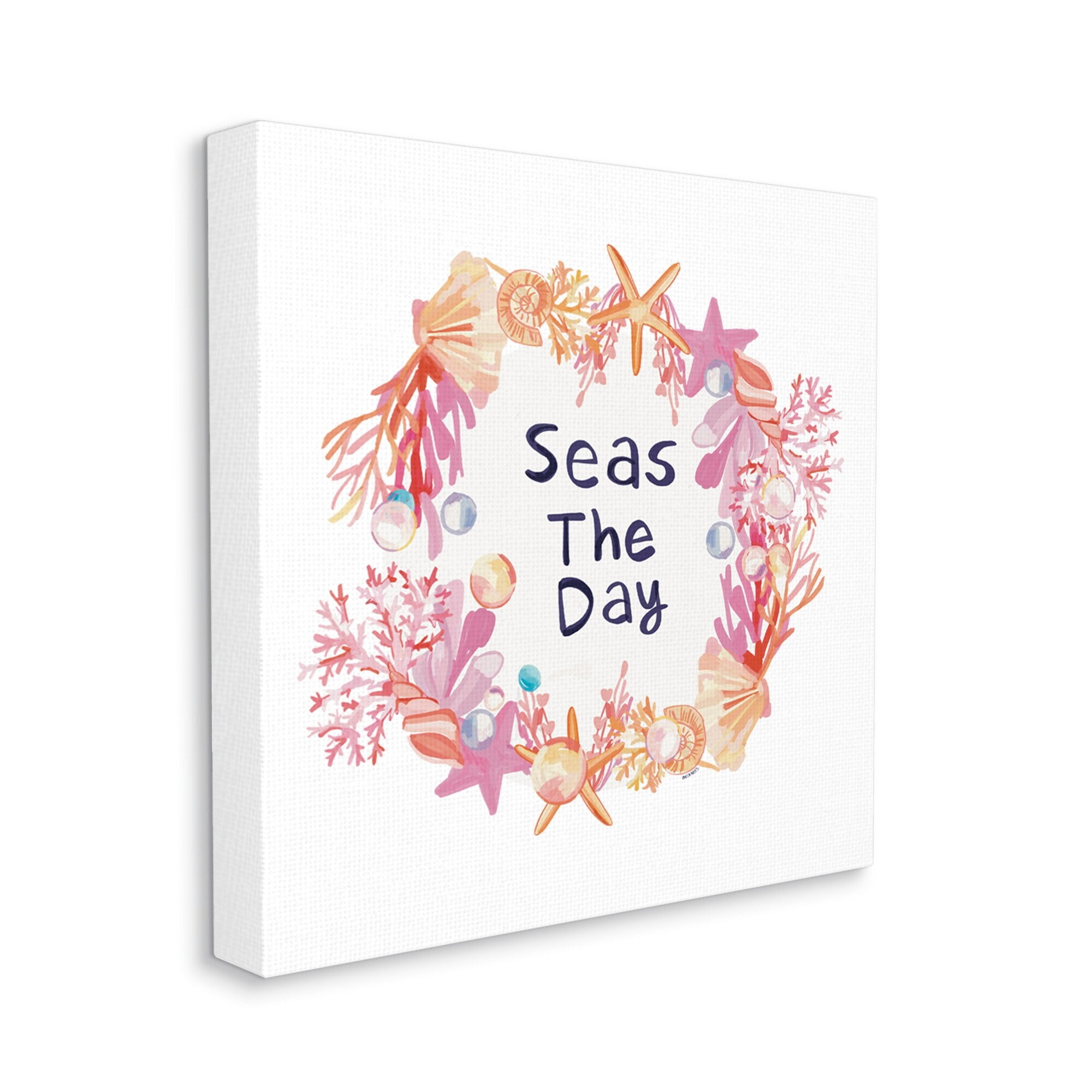 Stupell Industries Seas The Day Marine Life Coral Botanical Wreath Graphic Art Gallery Wrapped Canvas Print Wall Art, Design by Amelia Noyes