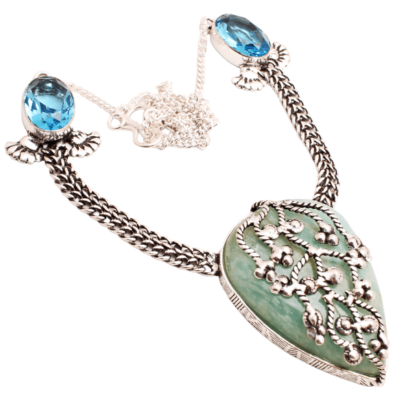 Silver Plated Amazonite Gemstone Necklace Handmade Jewelry For Women - Ethnic Designer 18" Necklace For Women Gift For Her 28 Gms N-1678