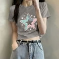 thumbnail image 2 of DeHolifer T-Shirts for Women Crewneck Star Printed Casual Summer Lightweight Short Sleeve Tee Tops Gray XL, 2 of 5
