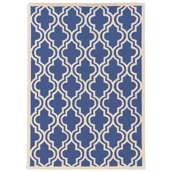 Riverbay Furniture 5' x 7' Hand Hooked Quatrefoil Wool Rug in Navy