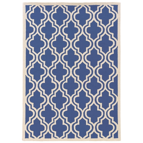 Riverbay Furniture 5' x 7' Hand Hooked Quatrefoil Wool Rug in Navy
