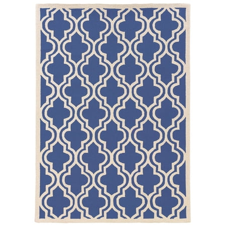Hawthorne Collection 5' x 7' Hand Hooked Quatrefoil Wool Rug in Navy