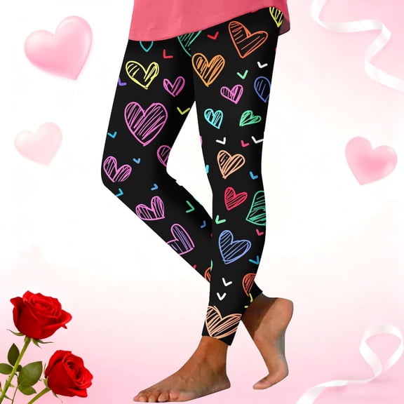 Valentine's Day Pants for Women Festival Hearts Legging Stretch High Waist Yoga Pants Women Workout Tights