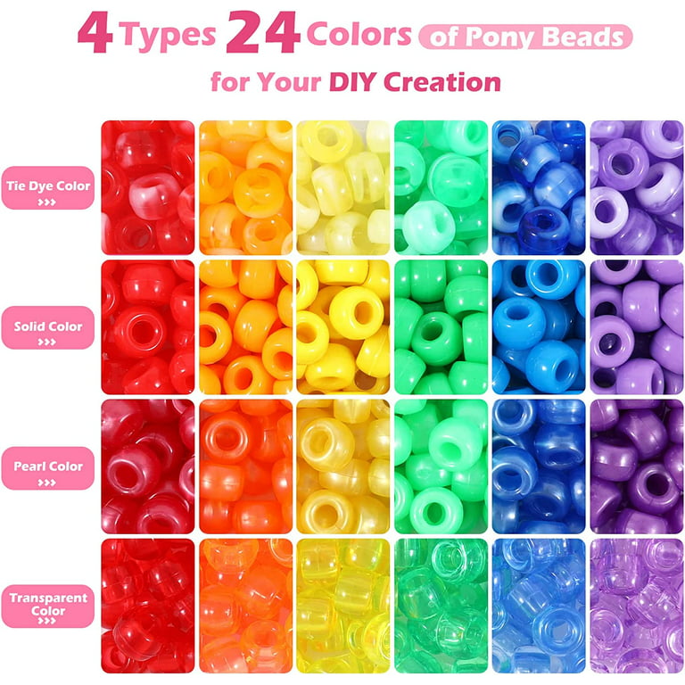 24 Colors Acrylic Pony Beads, Holes Bulk For Diy Arts Bracelet Necklace  Earrings Hair Braiding Jewelry Making Craft Supplies - Temu