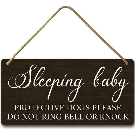 6x12 IN Sleeping Baby and Barking Dog Wooden Hanging Plaque Sign,Do Not Knock or Ring Doorbell,No Soliciting Wood Plaque Housewarming Home Accessory Gift