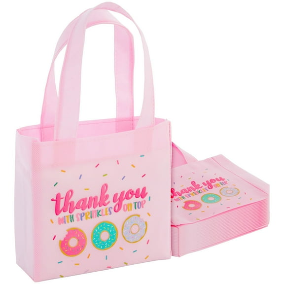 BLUE PANDA Donut Goodie Bags - 6.5 x 7 x 2 In, Pink, Pack of 24 - Party Favor Bags for Girls' Birthday, Donut Party Favors, & Baby Shower