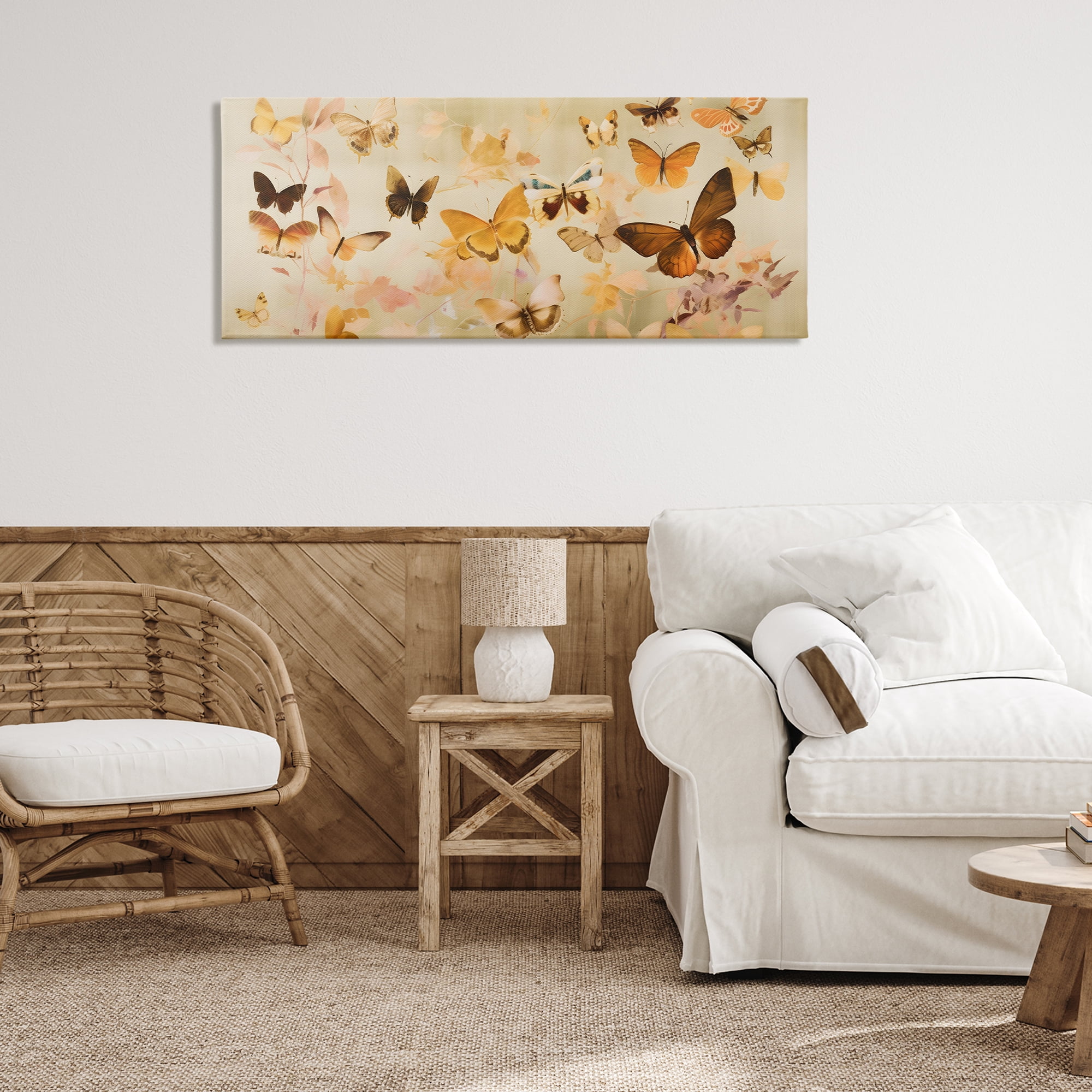 Stupell Industries Neutral Butterfly Array Animals & Insects Painting Gallery Wrapped Canvas Art Print Wall Art, 48 x 20