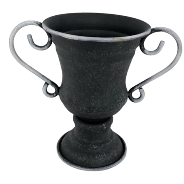 Maceta de hierro de estilo antiguo con forma de trofeo, duradera, de metal, decorativa. Negro