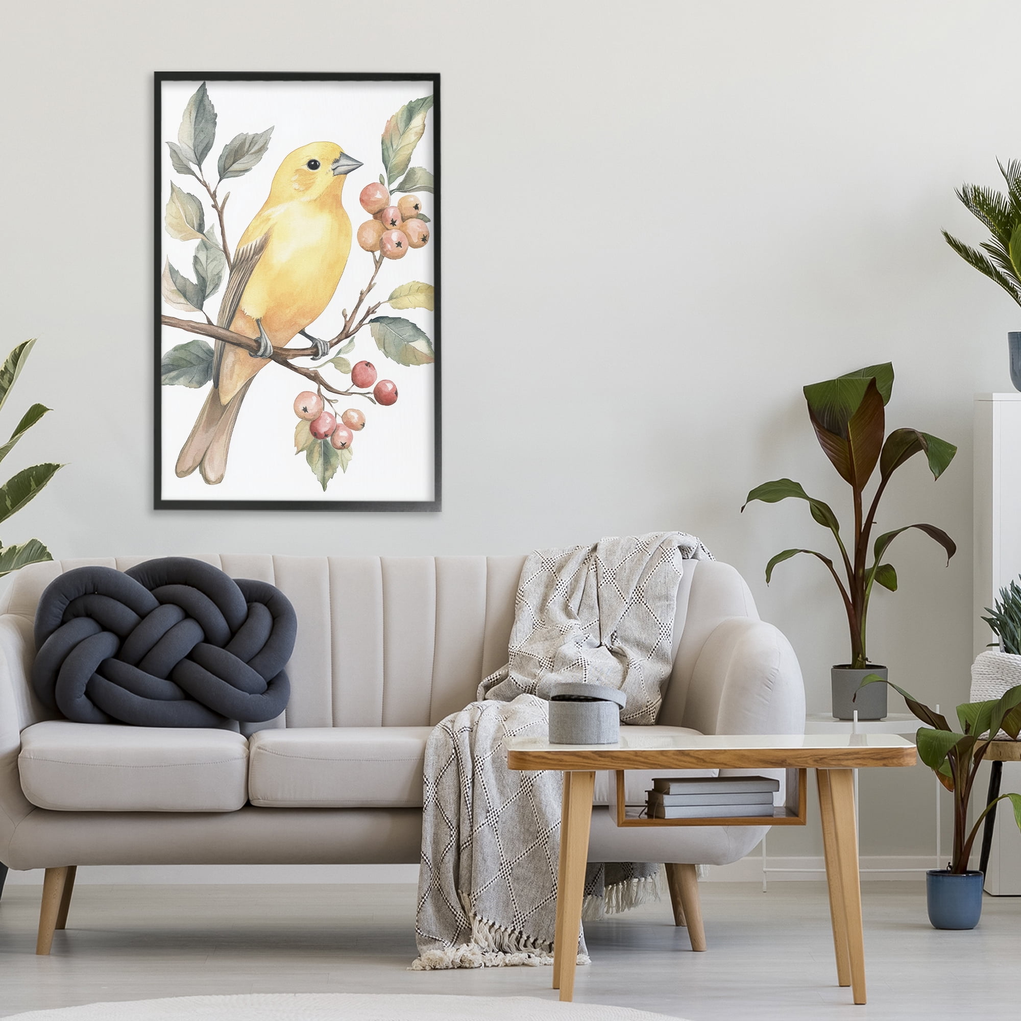 Stupell Industries Sun Lit Bird on Branch Black Framed Giclee Art, design by Petal Prints Design