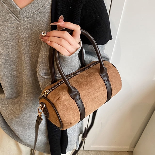 Bolso con Asa de Gamuza Sintética, Bolso Tote, Bolso Bostons, Bolso Barril para Mujer.