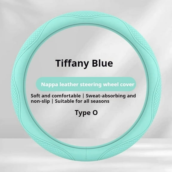 Morandi Nappa Leather Steering Wheel Cover Four Seasons Universal tiffany blue [Round]