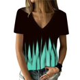 thumbnail image 1 of Camiseta de manga corta para mujer, cuello en V, estampado gráfico, informal, holgado, de moda, Top básico de verano, Verde M, 1 of 8