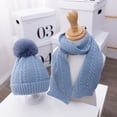 thumbnail image 2 of Penkiiy Baby Hats Baby Winter Hat Newborn Infant Baby Boys Girls Warm Knit Crochet Pompon Hat Beanie Cap+Scarf Blue Hat for One Size, 2 of 3