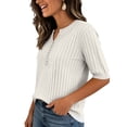 thumbnail image 4 of Womens Short Sleeve Sweater V Neck Lightweight Knit Spring Summer Tops Henley Button Blouses Beige 2XL, 4 of 5