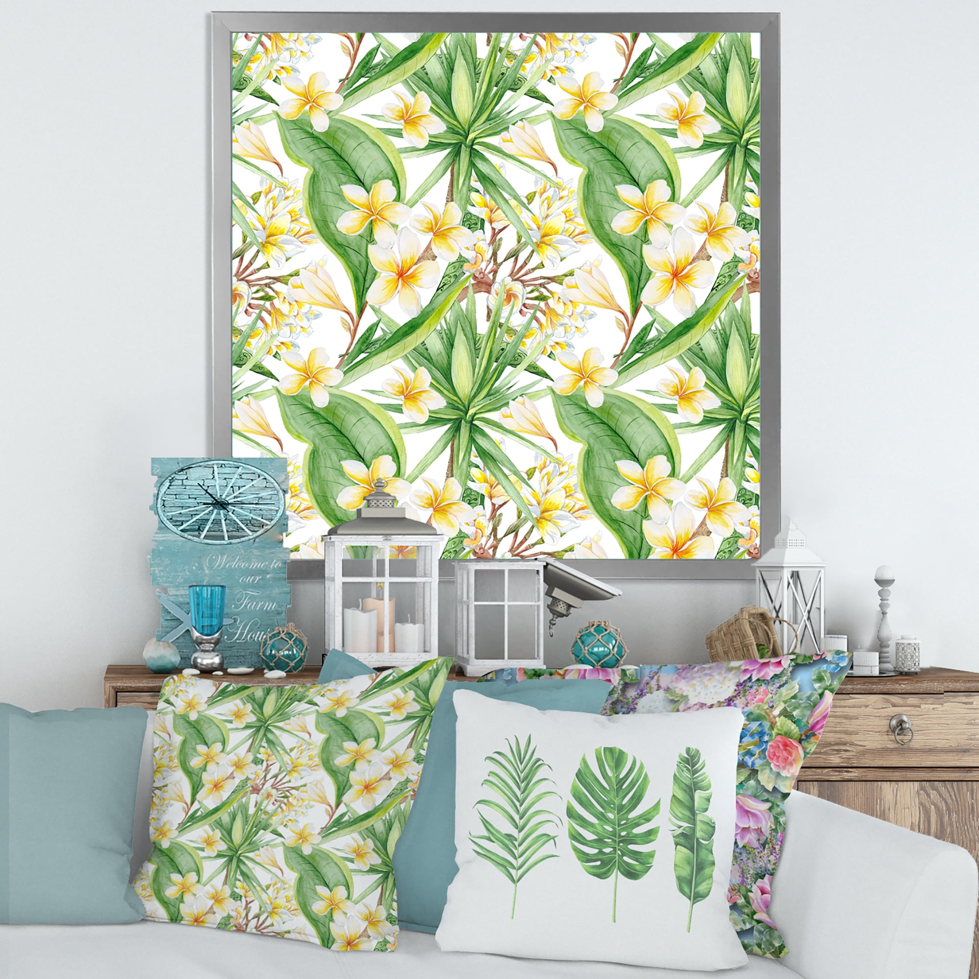 Designart 'Yellow Flowers and Tropical Foliage IX' Modern Framed Art Print