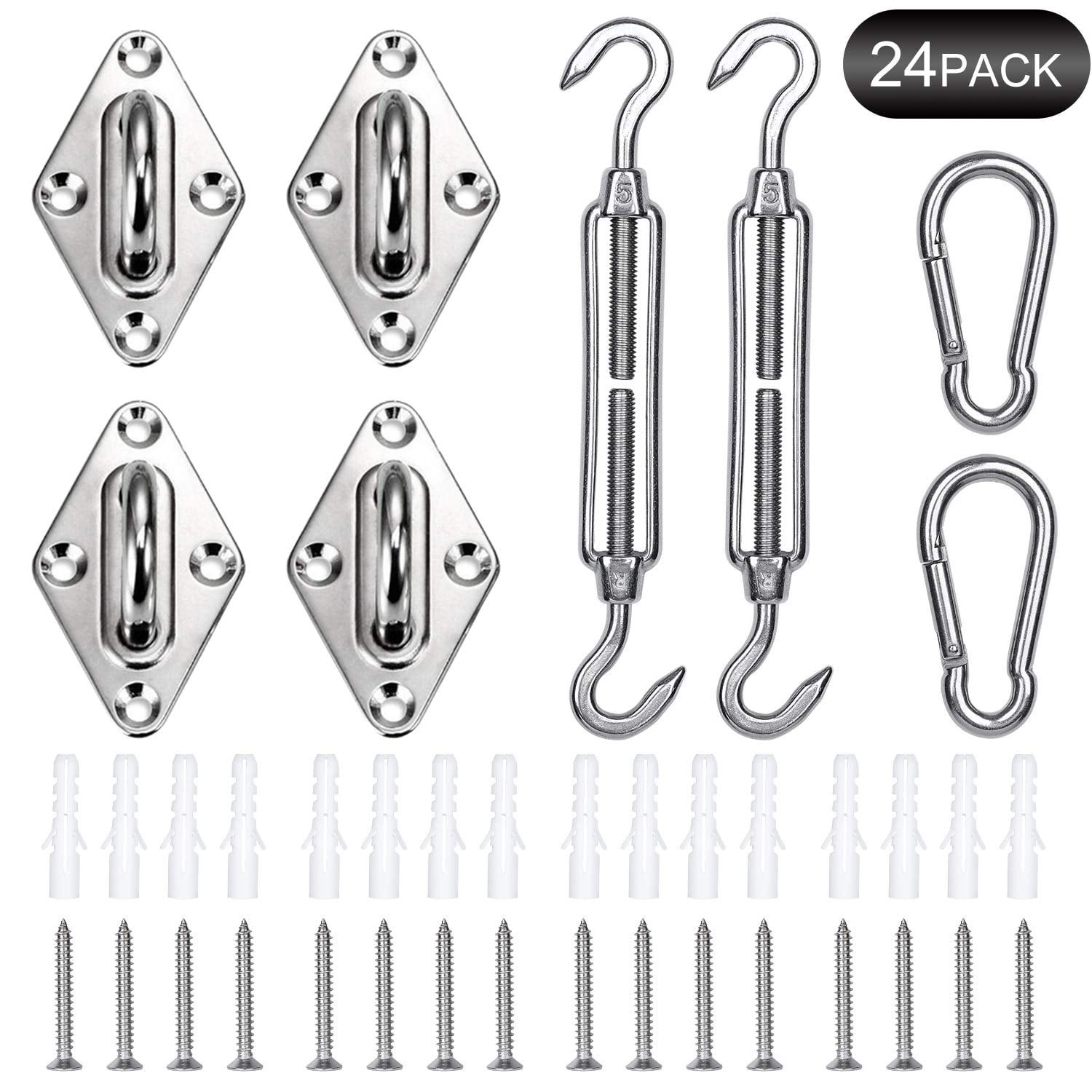 Anti-Rust sail Shade Hardware kit of Heavy Duty 40Pcs HELEMAN Shade Sail Hardware Kit for Rectangle/Square Sun Shade Sail Installation in Patio Lawn and Garden 