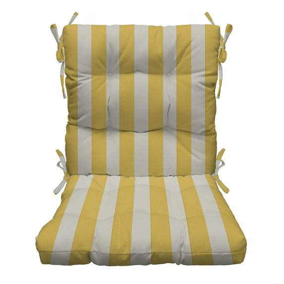RSH Décor Indoor Outdoor Tufted High Back Chair Cushion, Yellow White Stripe