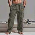 thumbnail image 2 of hotojiny Work Pants for Men Summer Cotton Linen Drawstring Loose Fit Beach Trousers Casual Elastic Waist Hiking Cargo Pants, 2 of 6
