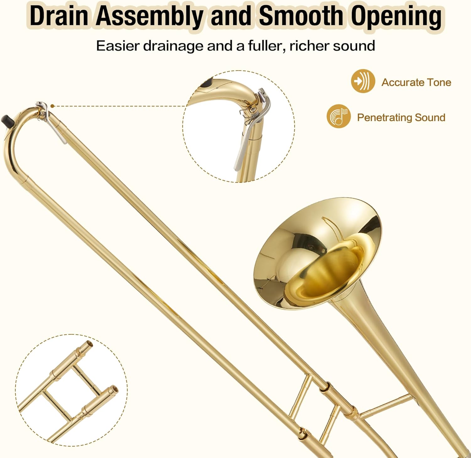 B-Flat Alto Trombone, Nickel-Plated Brass with Mouthpiece, Case, Cleaning Cloth, Gloves & Cleaning Rod, Professional Trombone for Beginners and Musicians