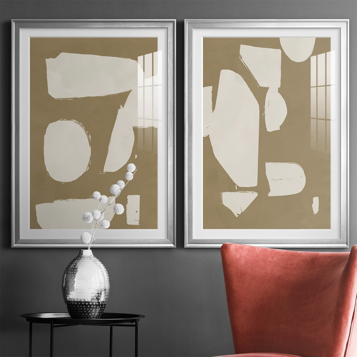 Wexford Home Chunky Abstract I Premium Framed Print, 22.5" x 30.5" - Ready to Hang, Silver (Set of 2)