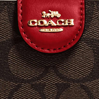 Coach Signature Canvas Medium Corner Zip Wallet - Khaki/Black • Price »