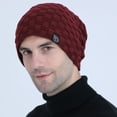 thumbnail image 3 of Tnobhg Men Knitted Hat Winter Beanie Cap Slouchy Cold Resistant Solid Color Warm High Elastic Thick Plush Soft Anti-slip Decorative Men Outdoor Cycling Camping Cap, 3 of 8
