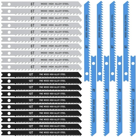 

THRENS 25pcs Jig Saw Blade Set 6T 8T 10T High Carbon Steel Assorted Saw Blades with U-shank Sharp Fast Cut Down Jigsaw Blade Woodworking Tool for Wood Metal Plastic Cutting