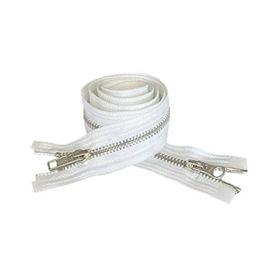 YKK #5 Medium Weight Aluminum White"2-Way" Dual Separating Jacket Zipper - Color: White - Made in The United States (1 Zipper Per Pack)