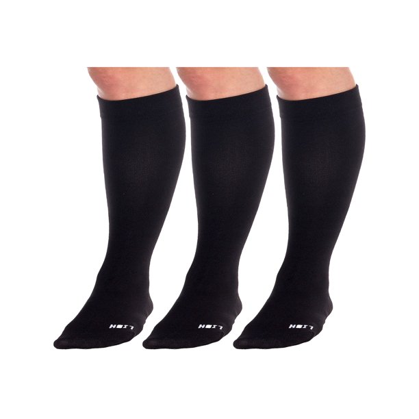 LISH 3 Pack Plain Jane Wide Calf Compression Socks 1525 mmHg Knee