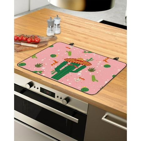 

Summer Cactus Stove Top Covers for Electric Stove Heat Insulation Fireproof Glass Cooktop Cover Counter Top Glass Stove Cover for Prevent Scratches 29 x21 Pink Tropical Botanical Beige Polka Dot