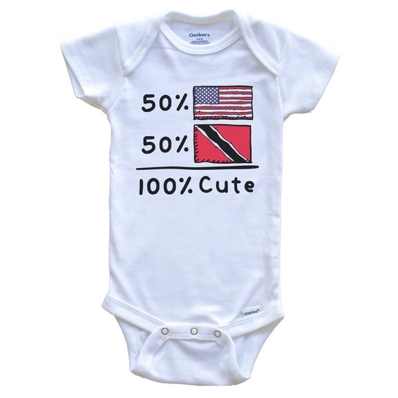 50% American 50% Trinidadian 100% Cute Trinidad Tobago Flag Baby Bodysuit, 0-3 Months White