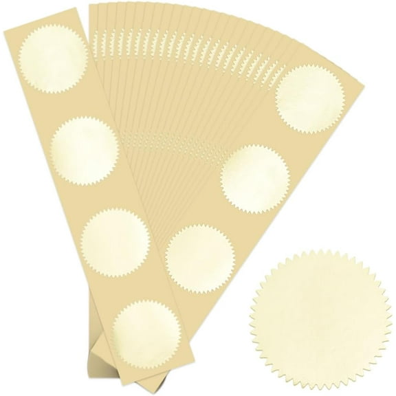 300Pcs 1.77 Inch Embossed Envelope Seals Gold Certificate Stickers Blank Self Adhesive Foil Sealing Labels with Serrated Edge Embosser Stamp Sticker for Envelopes Wedding Invitations Cards Gold