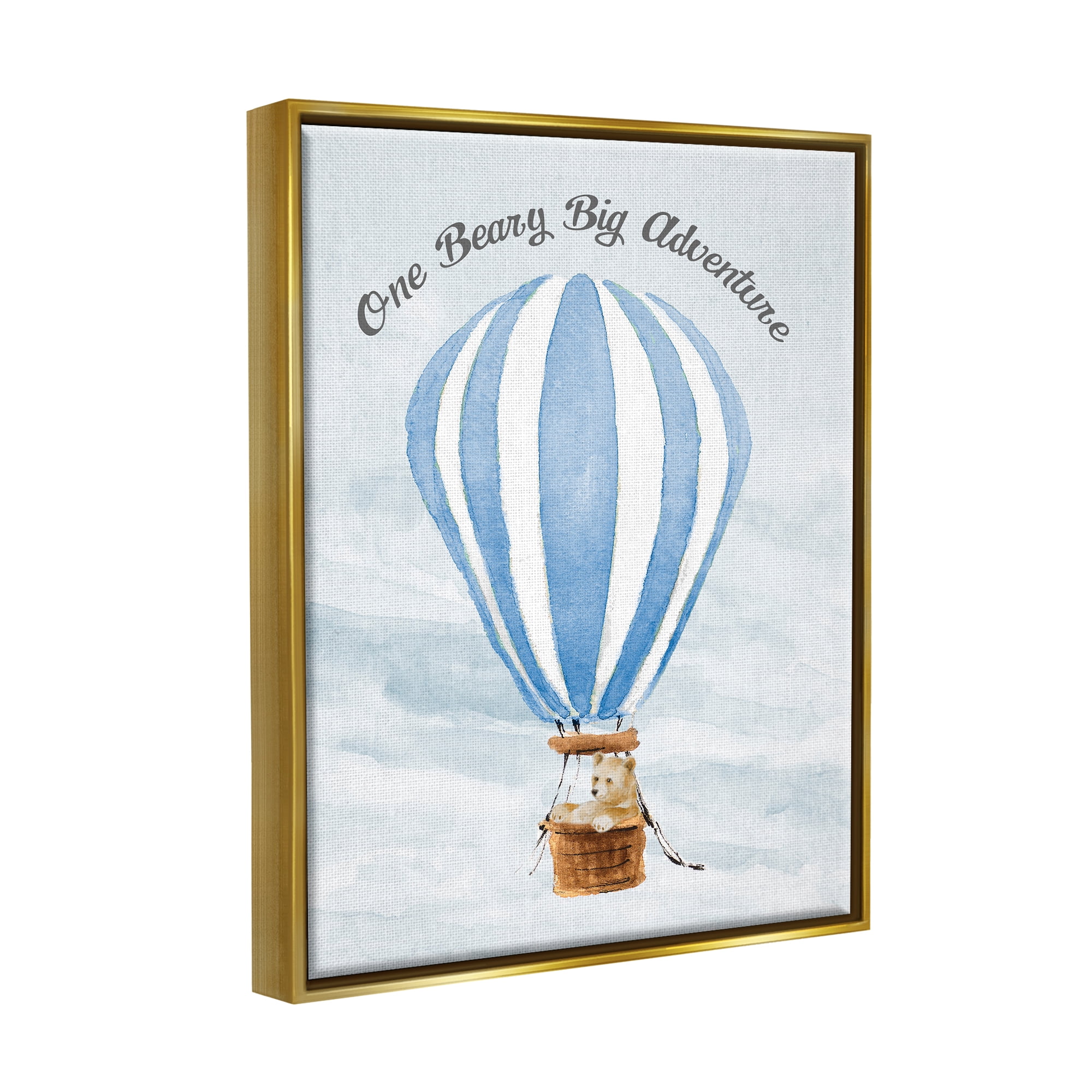 Stupell Industries Beary Big Adventure Balloon Animals & Insects Painting Gold Floater Framed Canvas Art Print Wall Art, 25 x 31