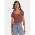 thumbnail image 3 of Women's T Shirts Short Sleeve Scoop Neck Basic Going Out Tops Fashion Slim Fit Tee, 3 of 6
