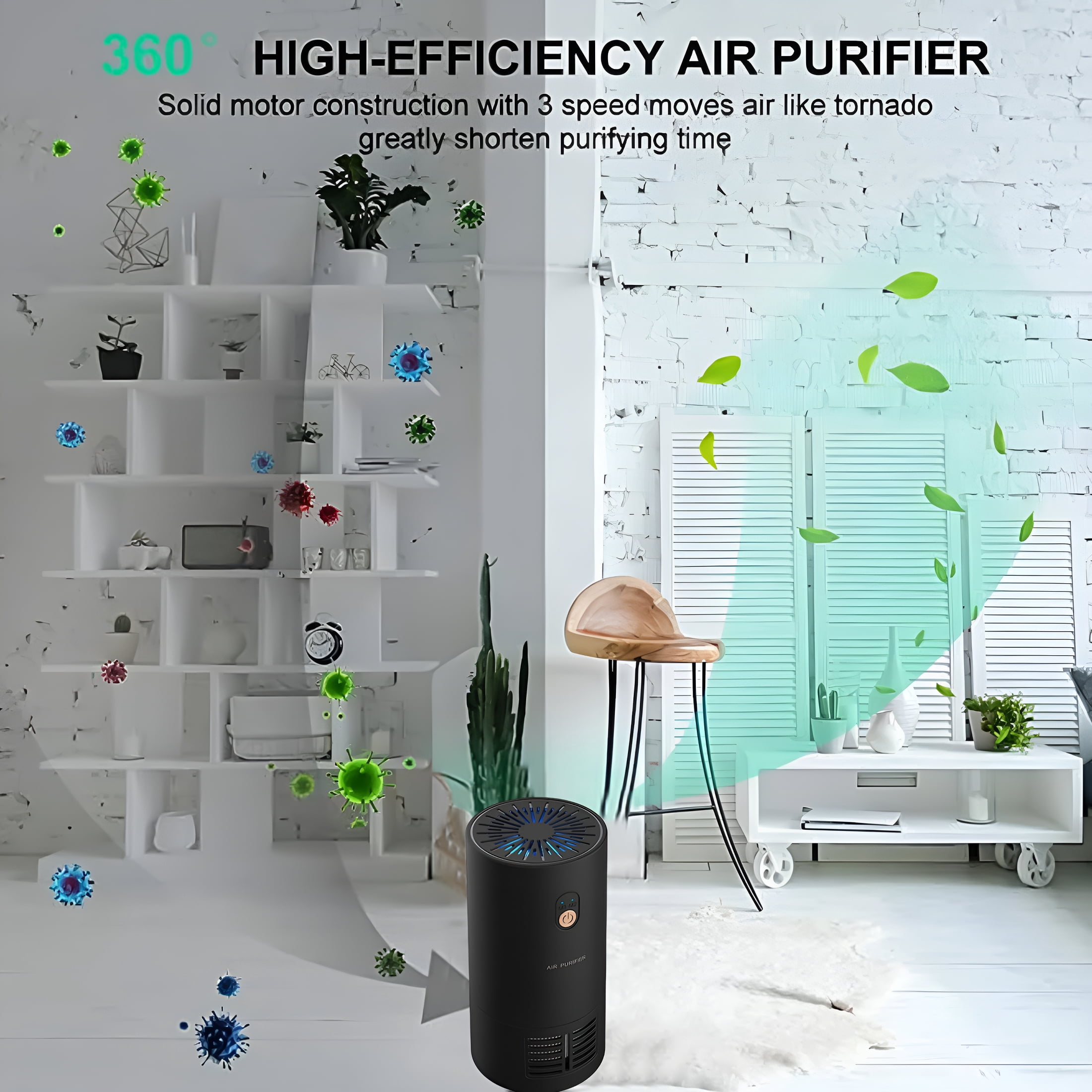 HIBIBUD Air Purifier for Home and Car Portable Usb Powered Mini Air Cleaner with Hepa Filter for Smoke Dust Pollen Pet Dander Odor Elimination Black