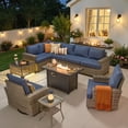 thumbnail image 3 of Ovios 10 Pieces Outdoor Patio Furniture Set with Fire Pit All-Weather Wicker Sectional with Swivel Chairs, Denim Blue, 3 of 12