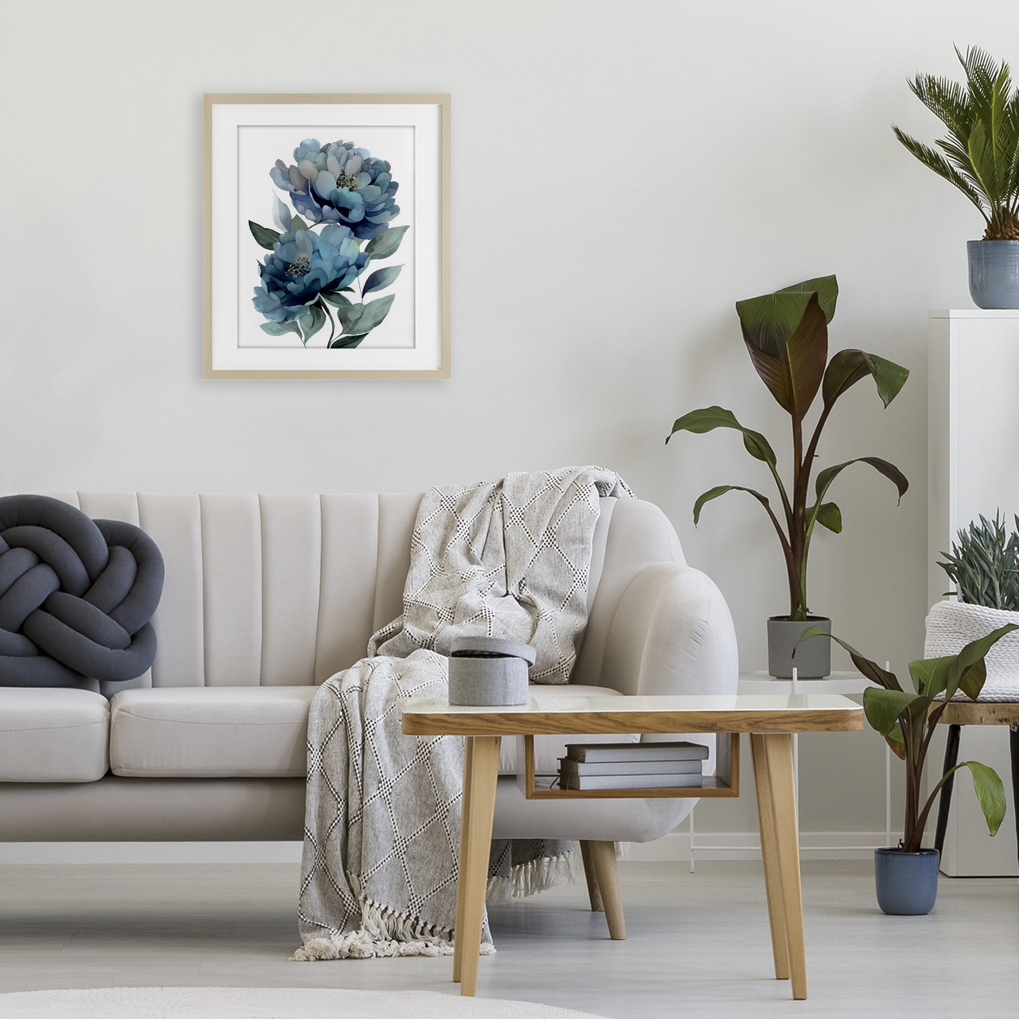 Stupell Industries Two Blue Flowers Serene Peonies Birch Framed Print Under Glass, design by Franklyn Gregory