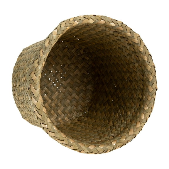 Niceauty Dark Green Woven Trash Basket with Natural Seaweed for Home Storage and Decoration