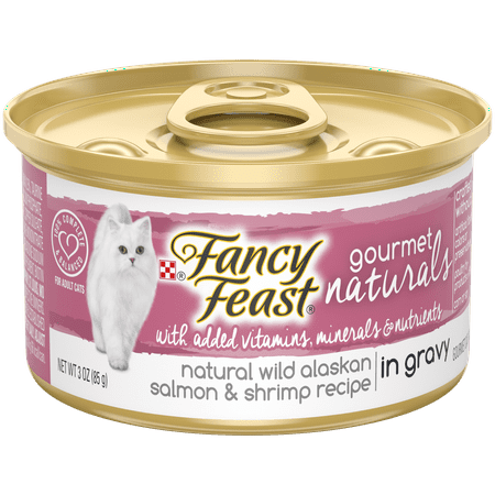 (12 Pack) Fancy Feast Gourmet Naturals Grain Free Wild Alaskan Salmon & Shrimp Recipe in Gravy Adult Wet Cat Food, 3 oz.