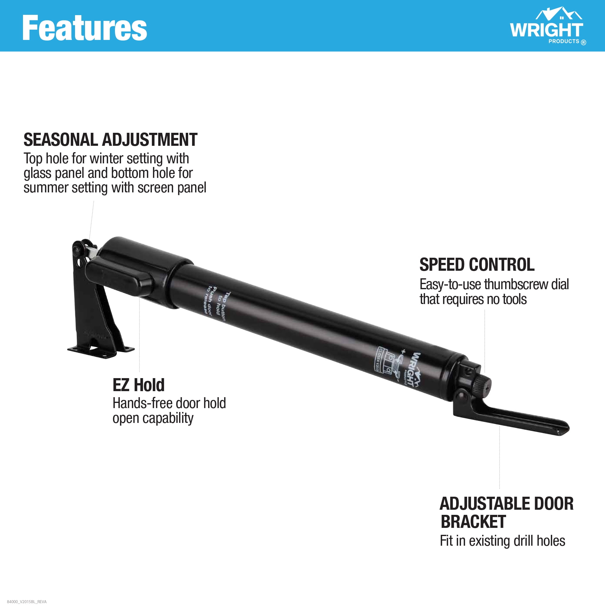 Wright Products Standard Duty E-Z Hold Pneumatic Screen and Storm Door Closer, Black