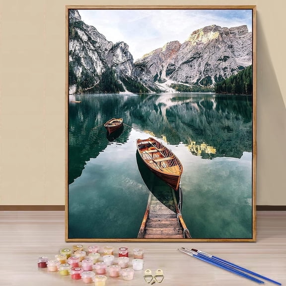 JYLMOOD Paint by Numbers for Adults Kits, DIY Mountain Boat Easy Painting by Numbers for Gift Home Wall Decoration 16x20in(without Frame)