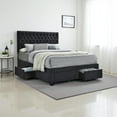 thumbnail image 6 of Fabric Upholstered Wooden Queen Size Bed with Bottom Drawers- Black, 6 of 6