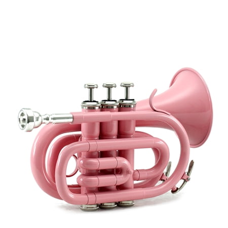 Sky Bb Pocket Trumpet with Case, Cloth, Gloves and Valve Oil, Complete Kit in PINK Color