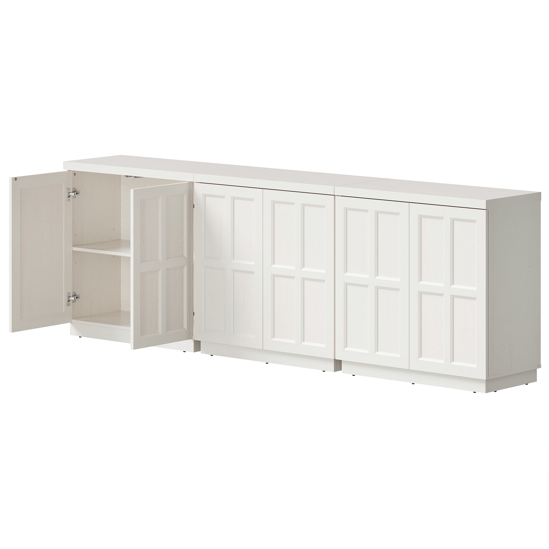 HOMOOI TV Stand for 70-100"TV, Boho 94.5" Wood Media Console with Doors, Adjustable Shelves and Cable Management Hole, Heavy-Duty Entertainment Center for Living Room, Bedroom,White