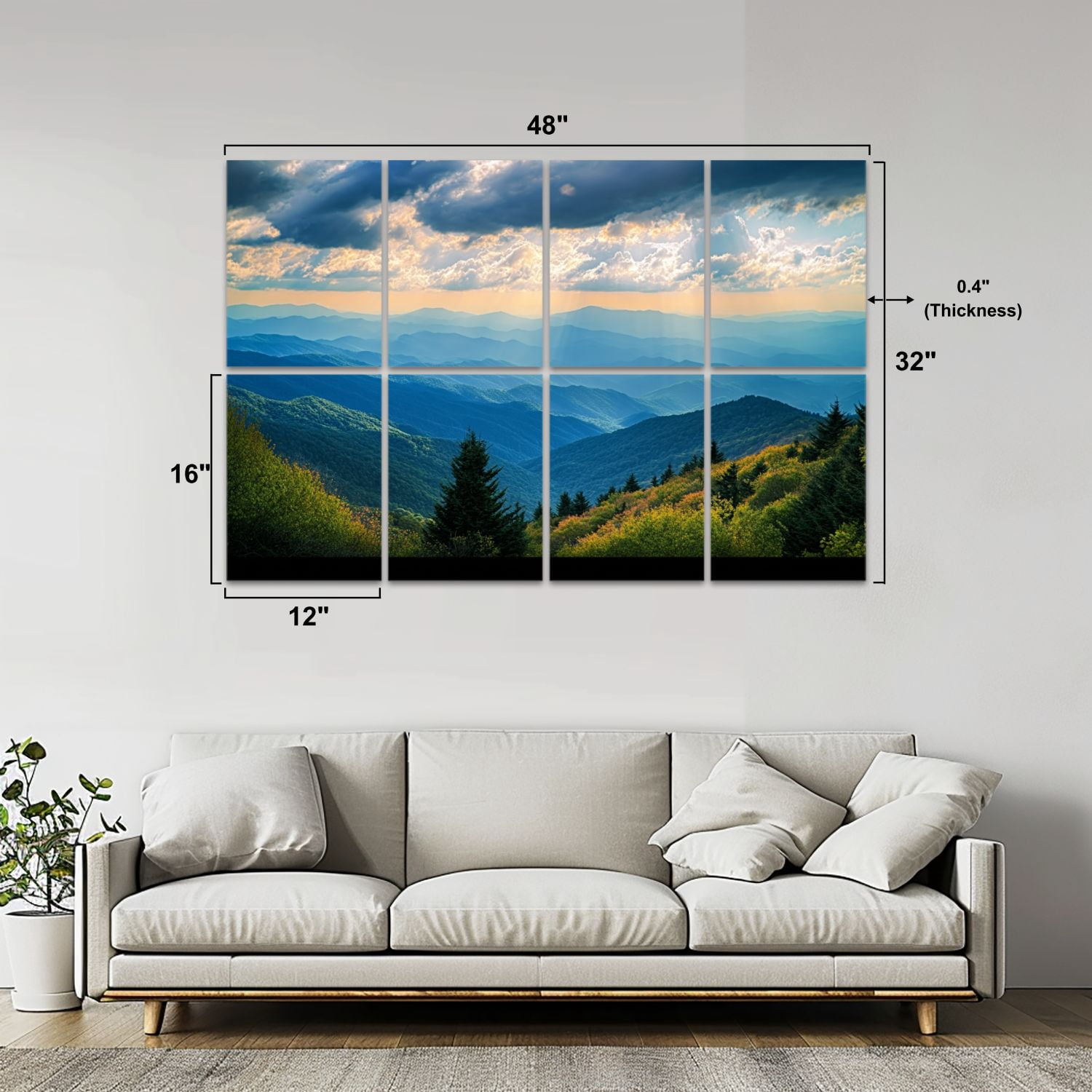 8 Pack Art Acoustic Panels Sound Absorbing Appalachian Mountains Blue Ridge Parkway Decorative Soundproof Wall Panels Self Adhesive for Nursery Game Room Bedroom 48"x32"