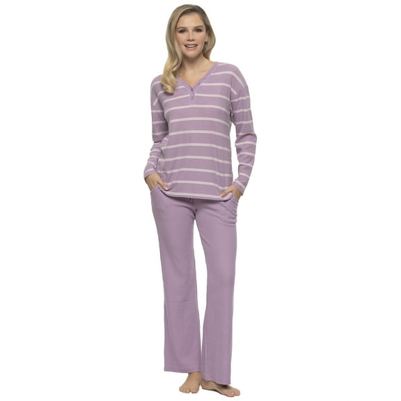 Felina - Jolie 2-Piece Henley Lounge Set - Relaxed Fit Knit Top & Pants with Pockets Loungewear (Orchid Mist, X-Small)