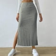 thumbnail image 3 of HomeGardon Skirts for Women Summer Solid Slim Knitting Skirt A-line Side Slit Elastic Skirt,S-XXXXXL, 3 of 5