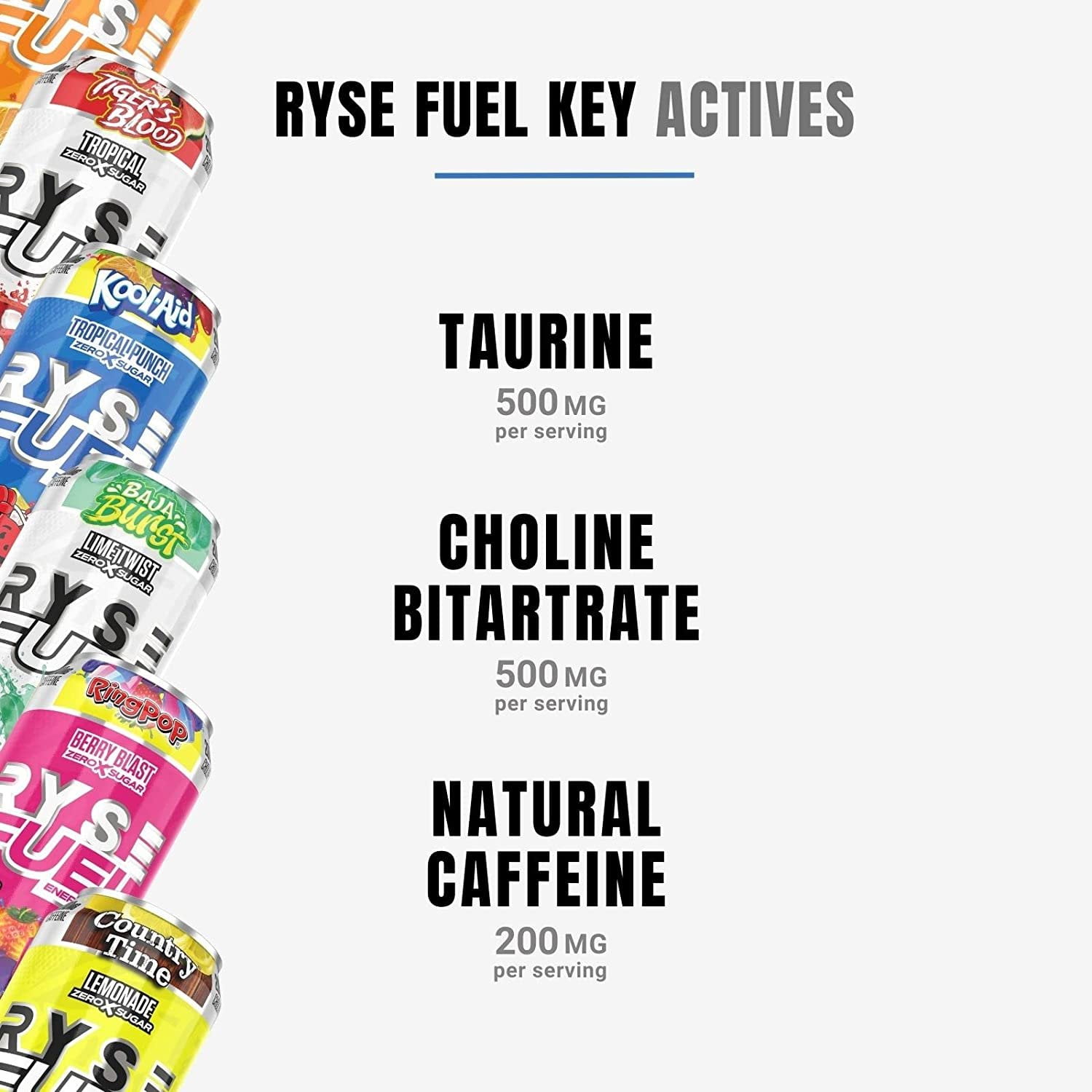 RYSE Fuel Energy Drink  On The Go Energy  0 Sugars  0 Calories  Vegan  200mg Caffeine  12 Pack Variety Pack