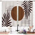 thumbnail image 2 of Brown Abstract Boho Mid Century Small Kitchen Curtains Modern Leaf Window Treatment Plant Chic Cafe Short Window Curtains for Bathroom Dining Laundry Room Tier Treatment Drapes 27.5x39 inch, 2 of 6